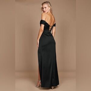 KOS Couture Elegant Satin Off Shoulder Corset Prom Dress Formal Evening Gown